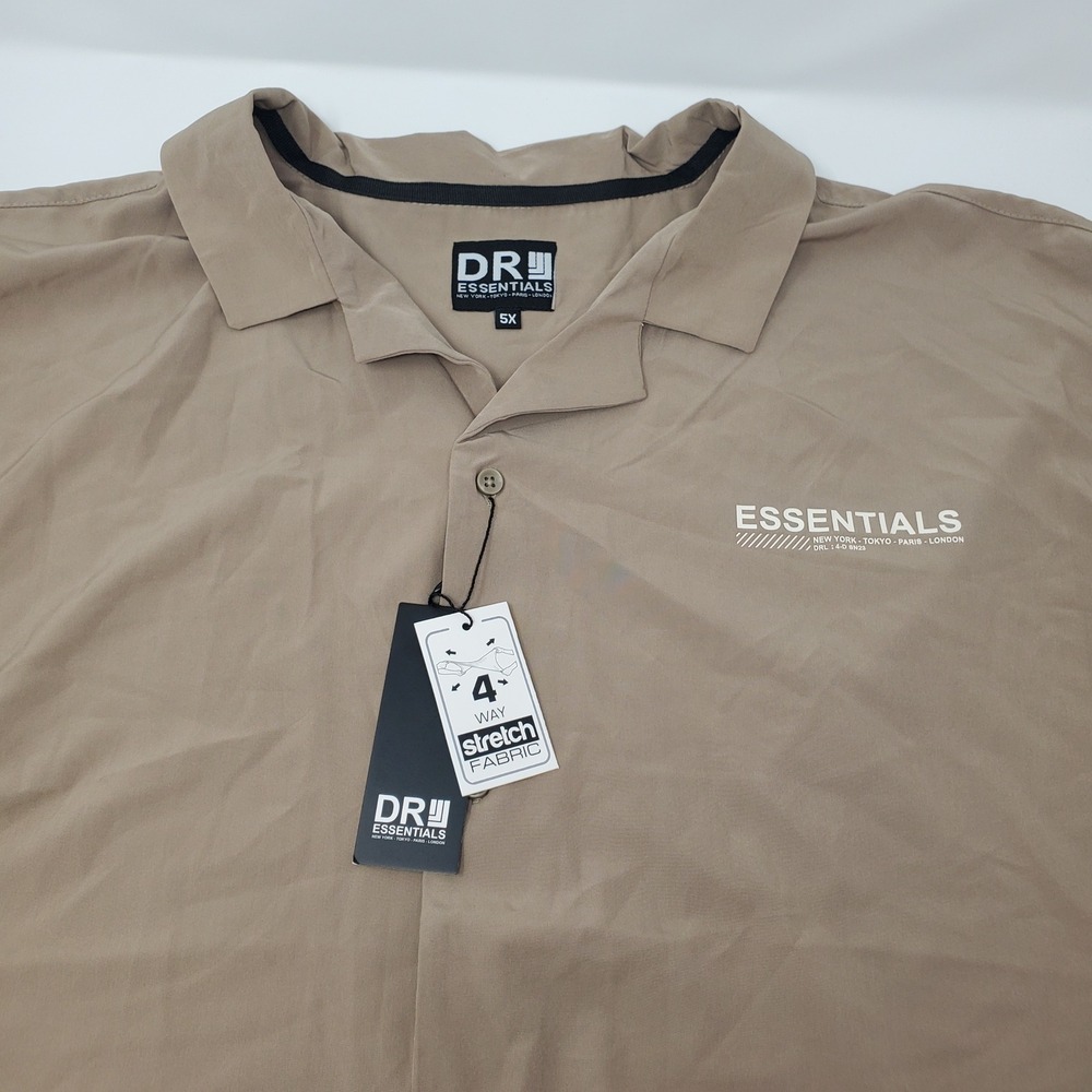 DR Essentials Men 5X D2626B-12350 Taupe 4-Way Stretch Button Down NEW